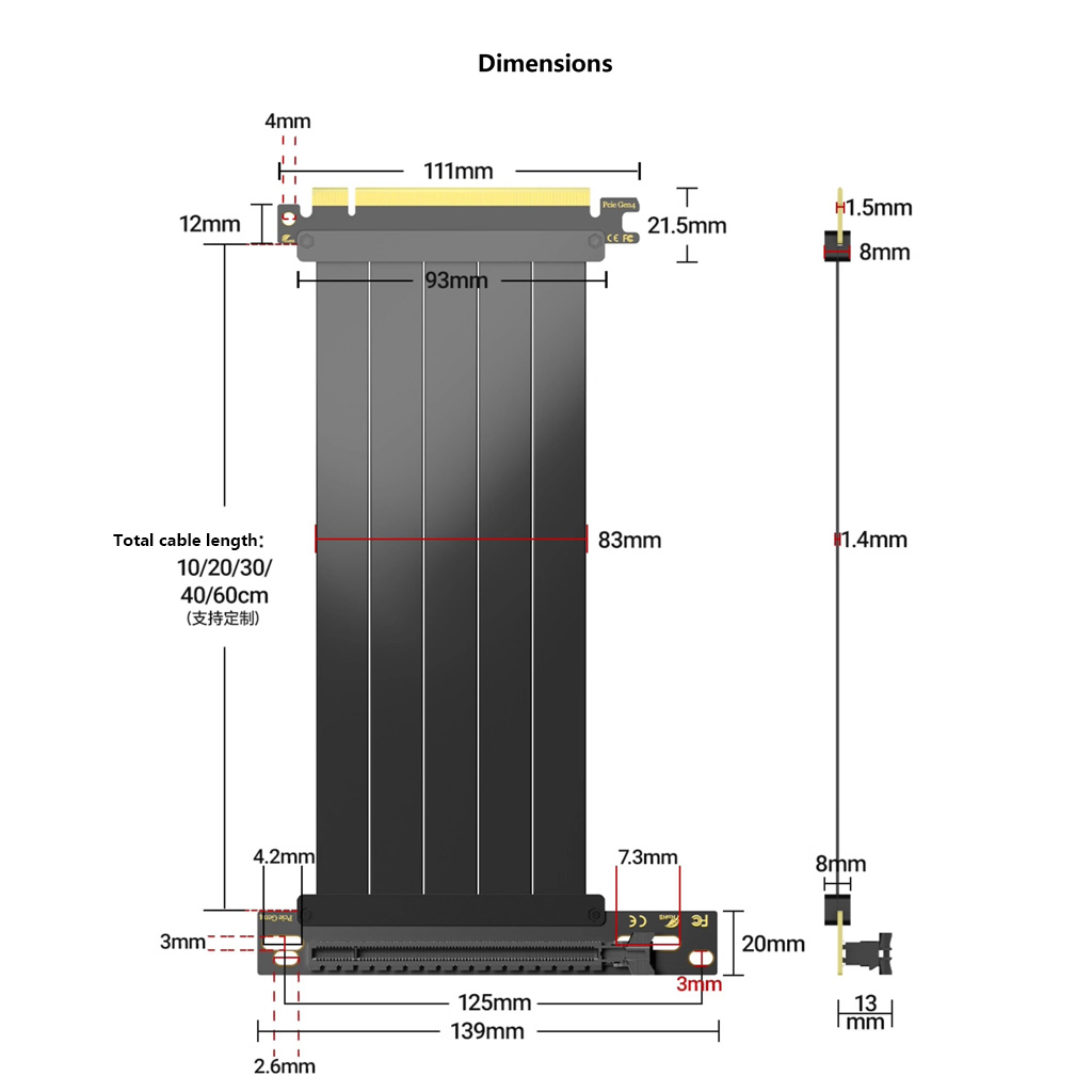 PCIe 3.0 / 4.0 X16 GPU Extensi - đánh giá và giá Pcie 4.0 X16 Riser Cable 90 Degree